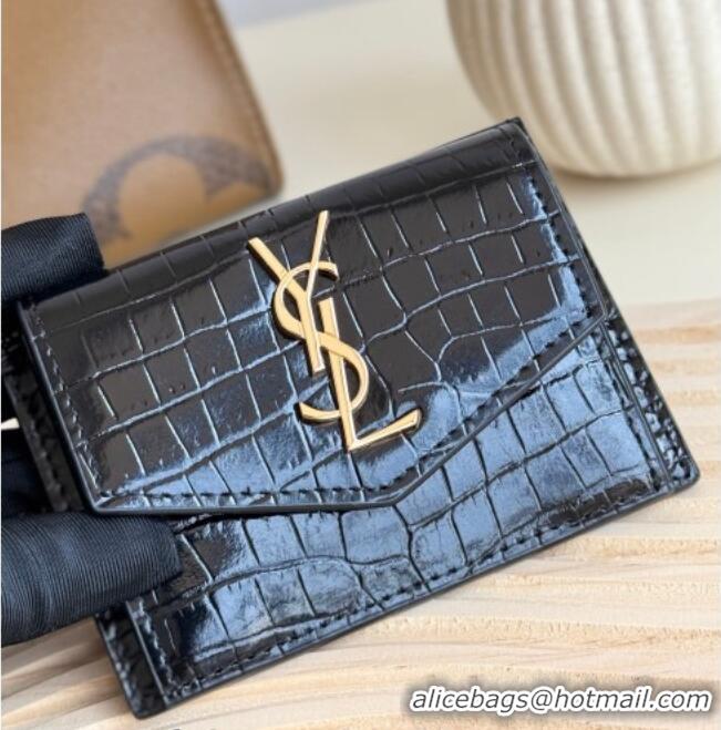 Buy Cheap Saint Laurent Uptown Flap Card Case in Crocodile Embossed Leather 582305 Black 2026