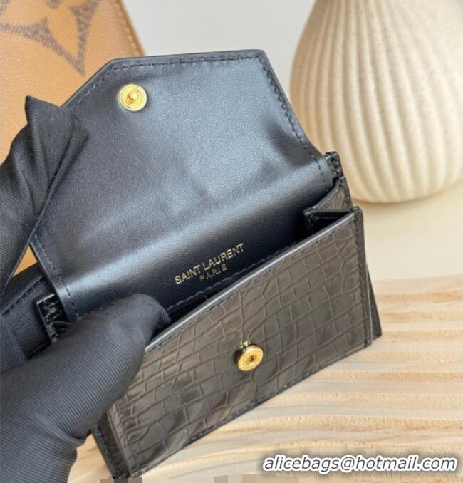 Buy Cheap Saint Laurent Uptown Flap Card Case in Crocodile Embossed Leather 582305 Black 2026