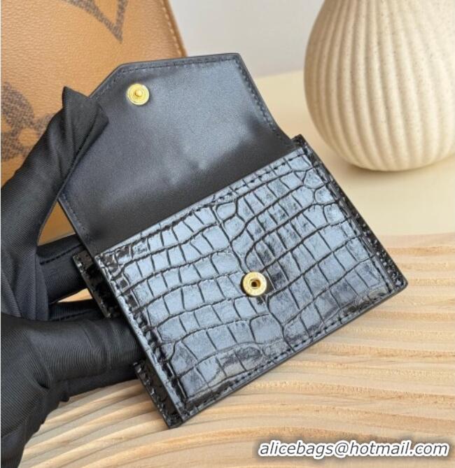 Buy Cheap Saint Laurent Uptown Flap Card Case in Crocodile Embossed Leather 582305 Black 2026