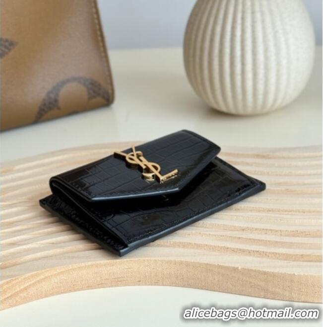 Buy Cheap Saint Laurent Uptown Flap Card Case in Crocodile Embossed Leather 582305 Black 2026