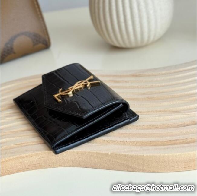 Buy Cheap Saint Laurent Uptown Flap Card Case in Crocodile Embossed Leather 582305 Black 2026