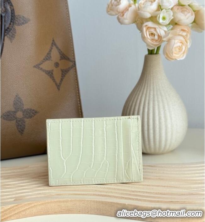 Super Quality Saint Laurent Uptown Flap Card Case in Crocodile Embossed Leather 582305 White 2026