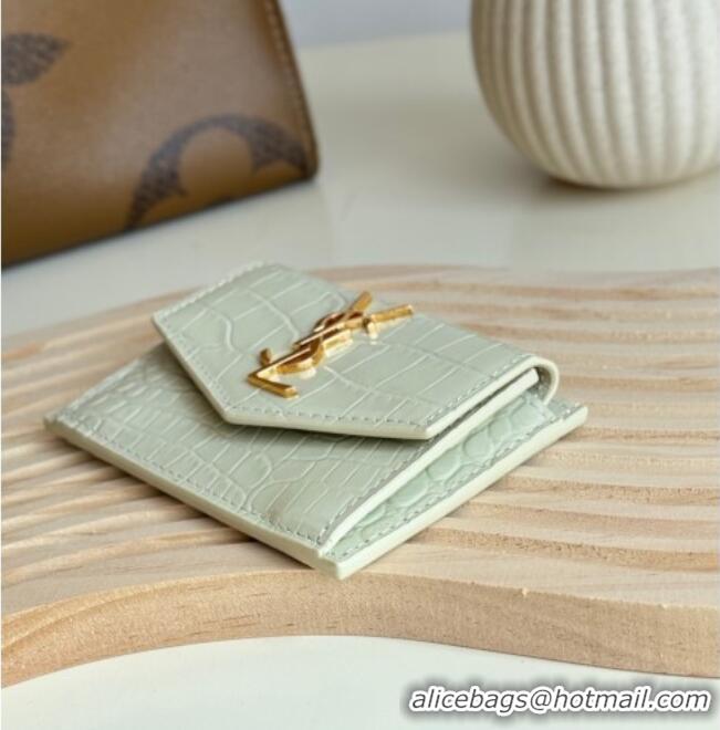 Super Quality Saint Laurent Uptown Flap Card Case in Crocodile Embossed Leather 582305 White 2026