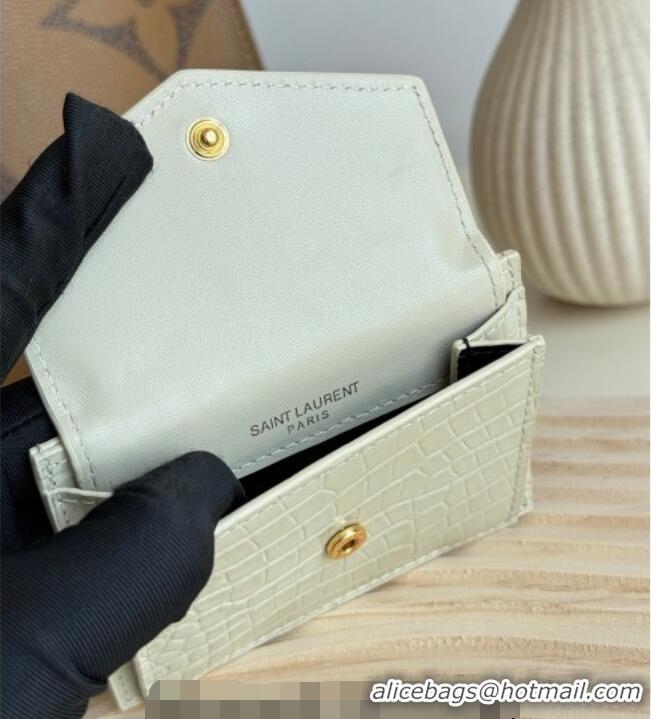 Super Quality Saint Laurent Uptown Flap Card Case in Crocodile Embossed Leather 582305 White 2026