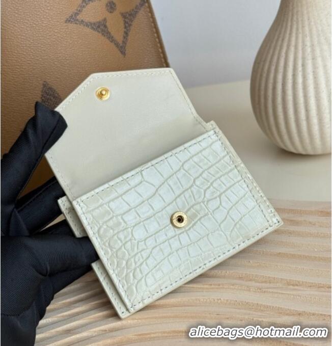 Super Quality Saint Laurent Uptown Flap Card Case in Crocodile Embossed Leather 582305 White 2026