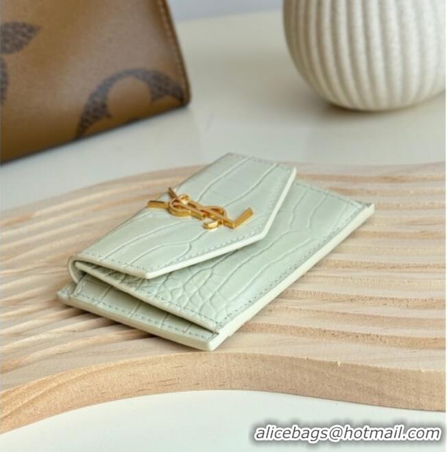 Super Quality Saint Laurent Uptown Flap Card Case in Crocodile Embossed Leather 582305 White 2026