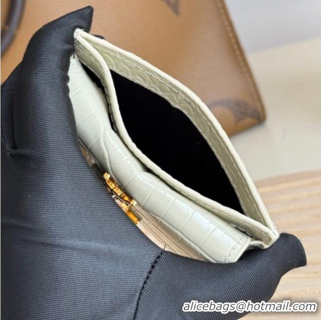 Super Quality Saint Laurent Uptown Flap Card Case in Crocodile Embossed Leather 582305 White 2026