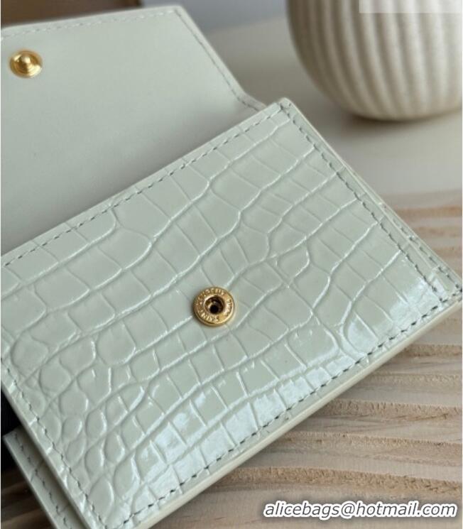 Super Quality Saint Laurent Uptown Flap Card Case in Crocodile Embossed Leather 582305 White 2026