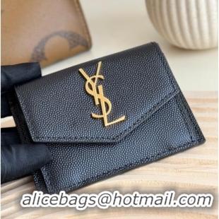 Luxury Cheap Saint Laurent Uptown Flap Card Case in Grained Leather 582305 Black/Gold 2026