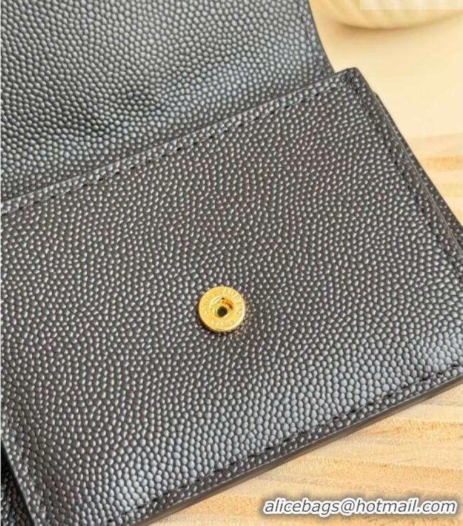 Luxury Cheap Saint Laurent Uptown Flap Card Case in Grained Leather 582305 Black/Gold 2026