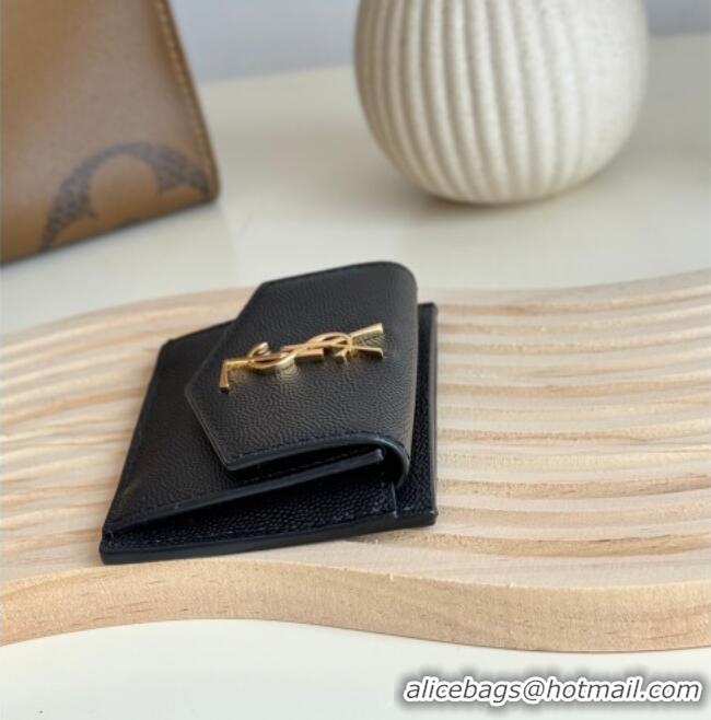 Luxury Cheap Saint Laurent Uptown Flap Card Case in Grained Leather 582305 Black/Gold 2026