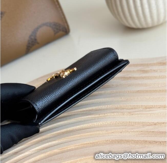 Luxury Cheap Saint Laurent Uptown Flap Card Case in Grained Leather 582305 Black/Gold 2026