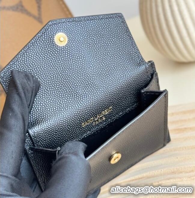 Luxury Cheap Saint Laurent Uptown Flap Card Case in Grained Leather 582305 Black/Gold 2026
