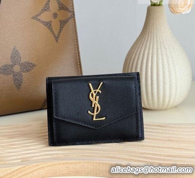 Luxury Cheap Saint Laurent Uptown Flap Card Case in Grained Leather 582305 Black/Gold 2026