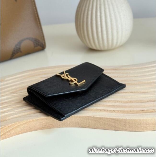 Luxury Cheap Saint Laurent Uptown Flap Card Case in Grained Leather 582305 Black/Gold 2026
