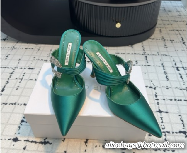 Grade Manolo Blahnik Crystals Embellished Mules in Satin 9cm Heel 5112517 Green 2026