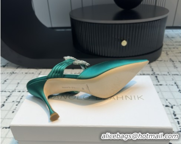 Grade Manolo Blahnik Crystals Embellished Mules in Satin 9cm Heel 5112517 Green 2026
