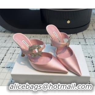 Sumptuous Manolo Blahnik Crystals Embellished Mules in Satin 9cm Heel 5112517 Pink 2026