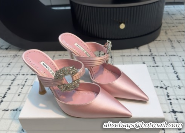 Sumptuous Manolo Blahnik Crystals Embellished Mules in Satin 9cm Heel 5112517 Pink 2026