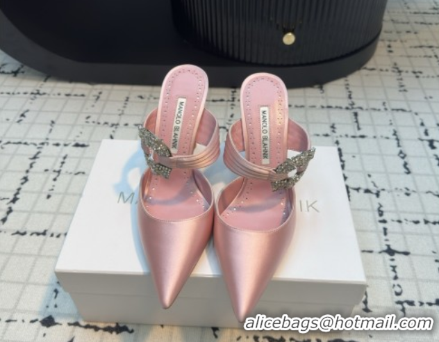 Sumptuous Manolo Blahnik Crystals Embellished Mules in Satin 9cm Heel 5112517 Pink 2026