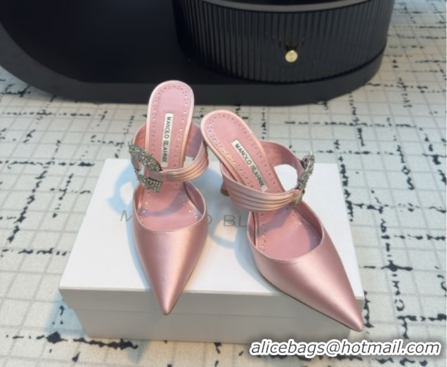 Sumptuous Manolo Blahnik Crystals Embellished Mules in Satin 9cm Heel 5112517 Pink 2026