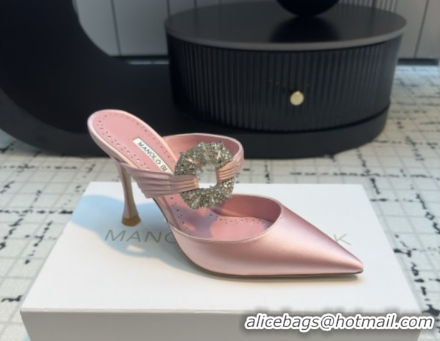Sumptuous Manolo Blahnik Crystals Embellished Mules in Satin 9cm Heel 5112517 Pink 2026