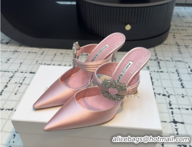 Sumptuous Manolo Blahnik Crystals Embellished Mules in Satin 9cm Heel 5112517 Pink 2026