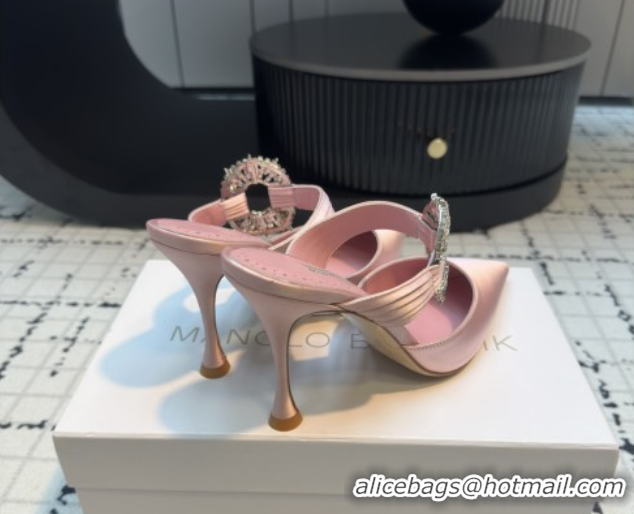 Sumptuous Manolo Blahnik Crystals Embellished Mules in Satin 9cm Heel 5112517 Pink 2026