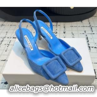 Grade Quality Manolo Blahnik MAYSLI Slingback Pumps with Buckle in Blue Suede 5112520 2026