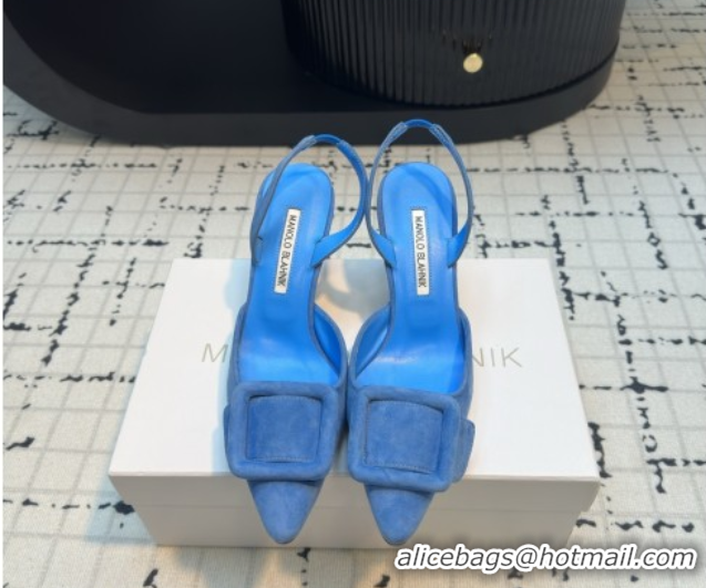 Grade Quality Manolo Blahnik MAYSLI Slingback Pumps with Buckle in Blue Suede 5112520 2026