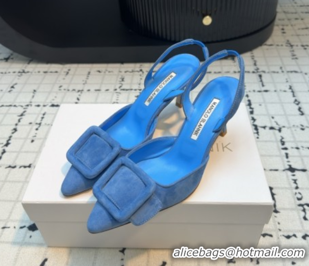 Grade Quality Manolo Blahnik MAYSLI Slingback Pumps with Buckle in Blue Suede 5112520 2026