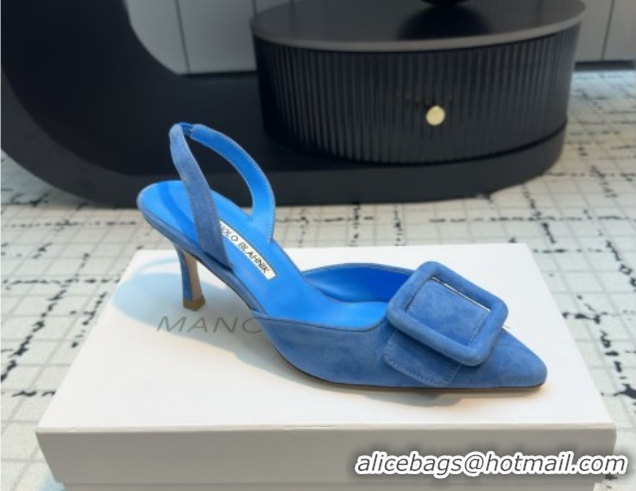 Grade Quality Manolo Blahnik MAYSLI Slingback Pumps with Buckle in Blue Suede 5112520 2026