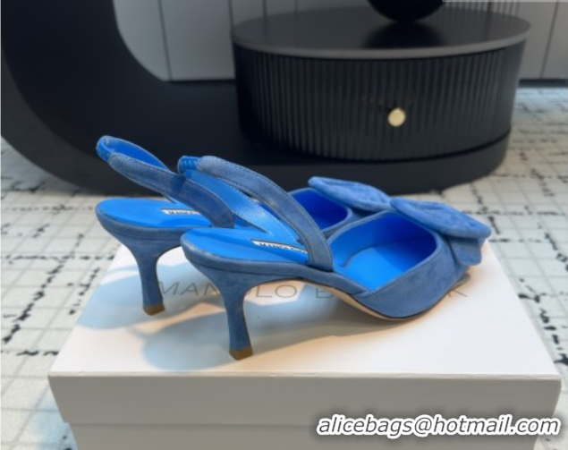 Grade Quality Manolo Blahnik MAYSLI Slingback Pumps with Buckle in Blue Suede 5112520 2026