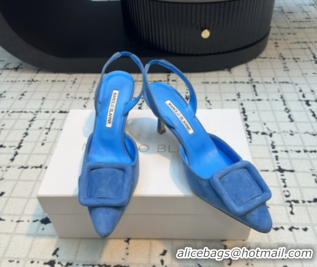 Grade Quality Manolo Blahnik MAYSLI Slingback Pumps with Buckle in Blue Suede 5112520 2026