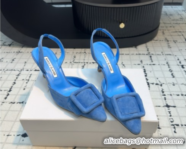 Grade Quality Manolo Blahnik MAYSLI Slingback Pumps with Buckle in Blue Suede 5112520 2026
