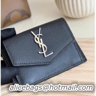 Grade Design Saint Laurent Uptown Flap Card Case in Grained Leather 582305 Black/Silver 2026