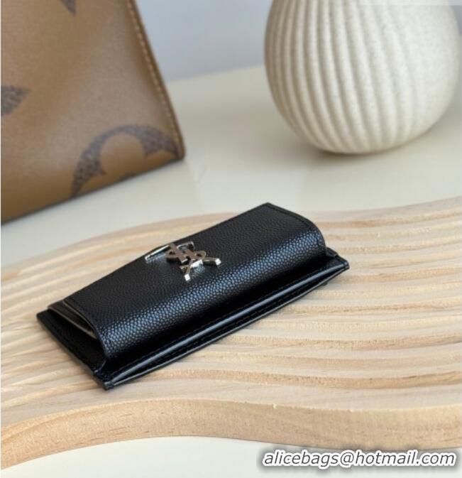 Grade Design Saint Laurent Uptown Flap Card Case in Grained Leather 582305 Black/Silver 2026