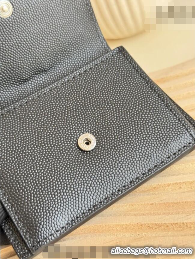 Grade Design Saint Laurent Uptown Flap Card Case in Grained Leather 582305 Black/Silver 2026