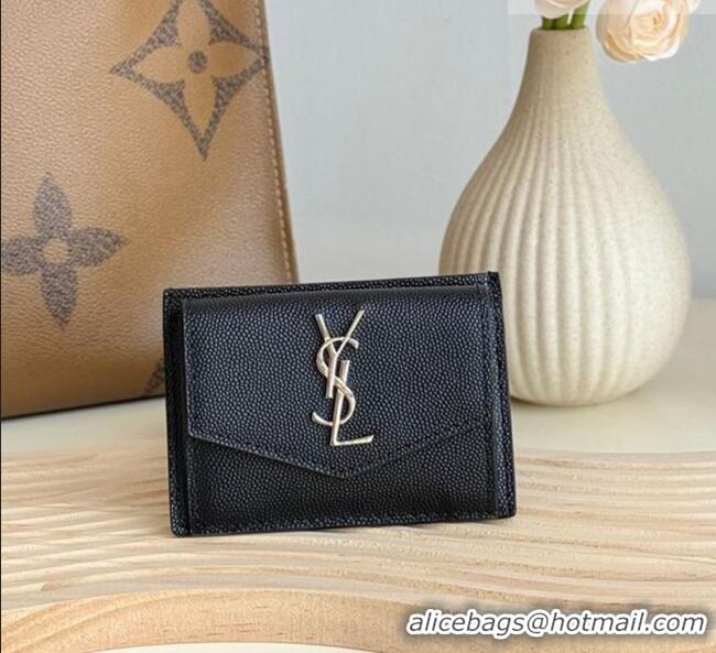 Grade Design Saint Laurent Uptown Flap Card Case in Grained Leather 582305 Black/Silver 2026
