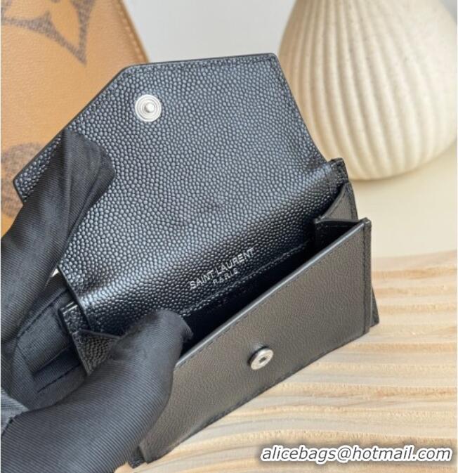 Grade Design Saint Laurent Uptown Flap Card Case in Grained Leather 582305 Black/Silver 2026