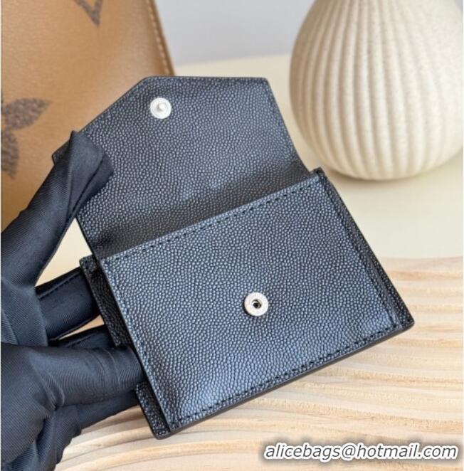 Grade Design Saint Laurent Uptown Flap Card Case in Grained Leather 582305 Black/Silver 2026