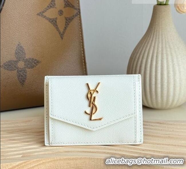 Best Quality Saint Laurent Uptown Flap Card Case in Grained Leather 582305 White 2026