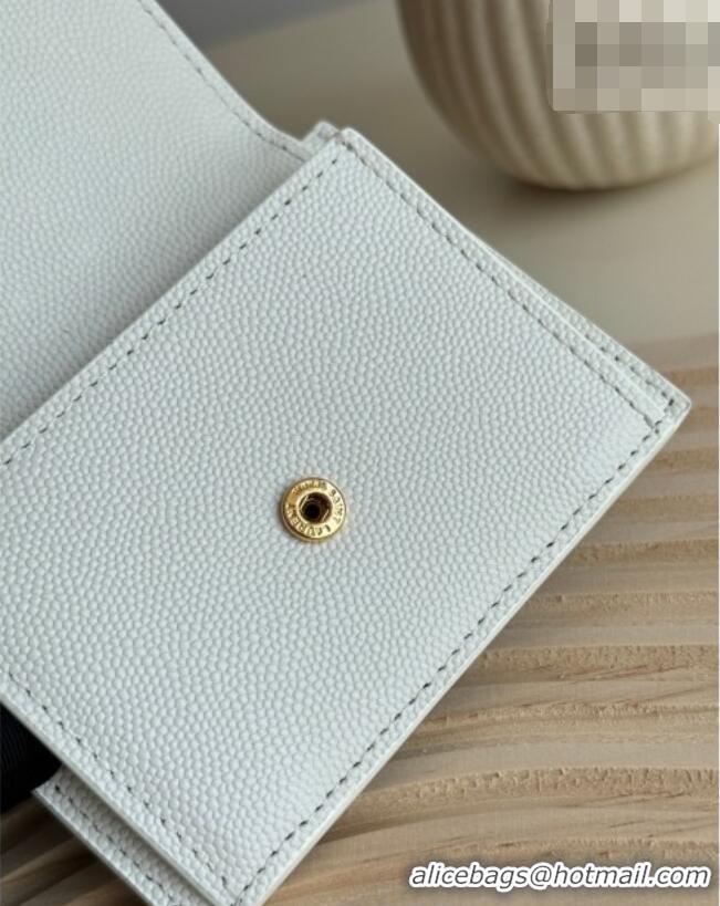 Best Quality Saint Laurent Uptown Flap Card Case in Grained Leather 582305 White 2026
