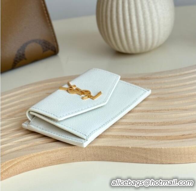 Best Quality Saint Laurent Uptown Flap Card Case in Grained Leather 582305 White 2026