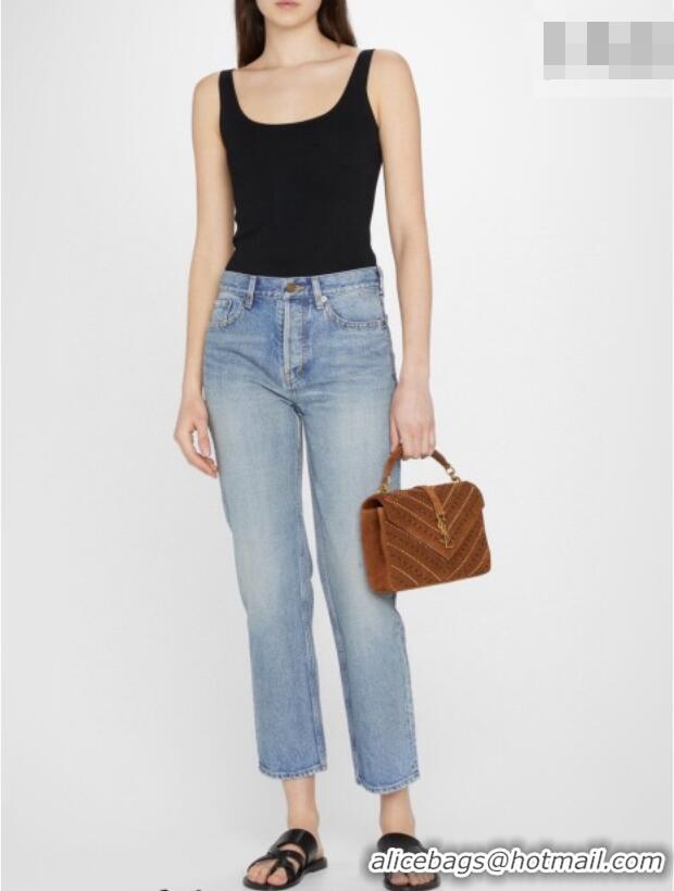 Inexpensive Saint Laurent Medium Monogram College Bag in Suede with Topstitching and Studs 392737 Caramel 2026