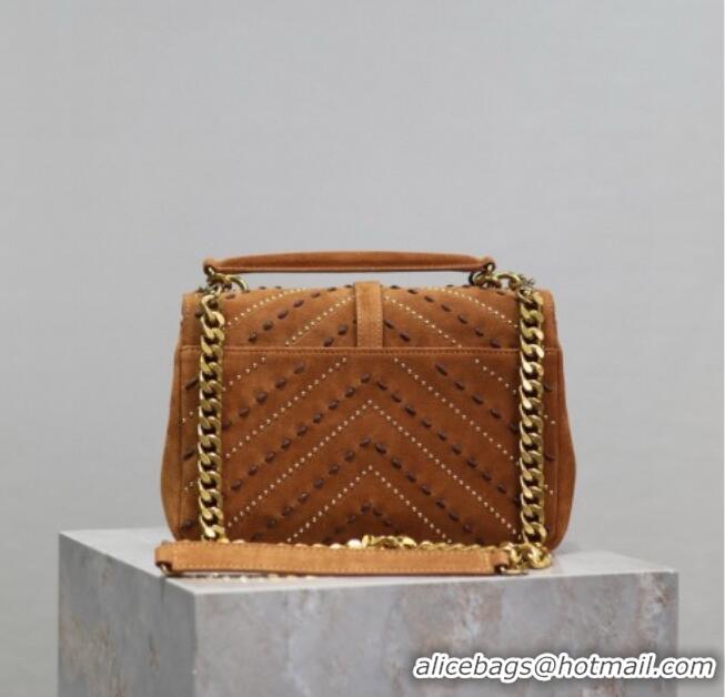Inexpensive Saint Laurent Medium Monogram College Bag in Suede with Topstitching and Studs 392737 Caramel 2026