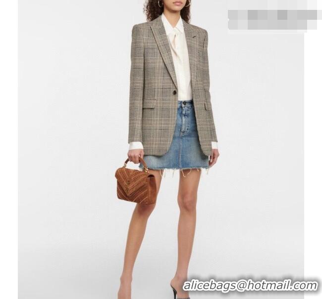 Inexpensive Saint Laurent Medium Monogram College Bag in Suede with Topstitching and Studs 392737 Caramel 2026