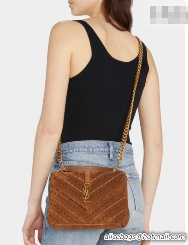 Inexpensive Saint Laurent Medium Monogram College Bag in Suede with Topstitching and Studs 392737 Caramel 2026