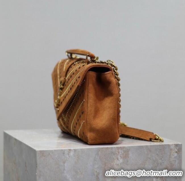 Inexpensive Saint Laurent Medium Monogram College Bag in Suede with Topstitching and Studs 392737 Caramel 2026