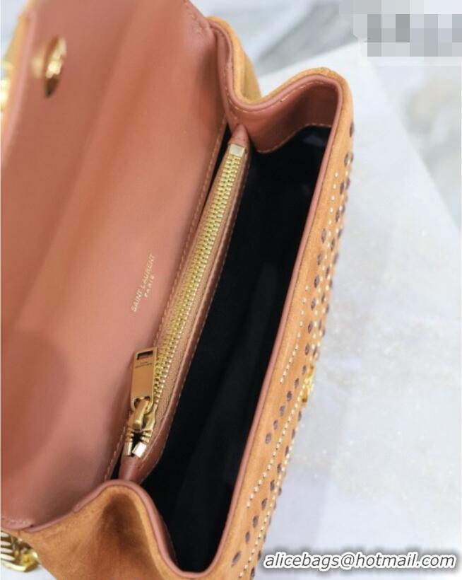 Inexpensive Saint Laurent Medium Monogram College Bag in Suede with Topstitching and Studs 392737 Caramel 2026